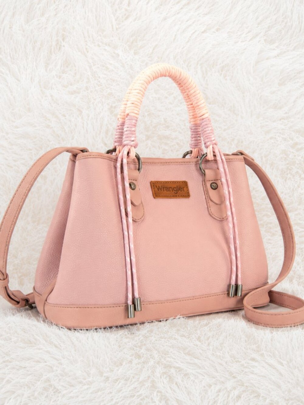 🎀 Wrangler Pink Braided Handle Tote Bag – Crossbody Strap